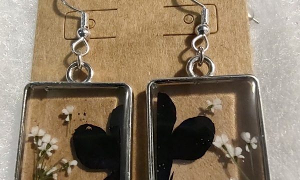 Black Flower Rectangle Earrings